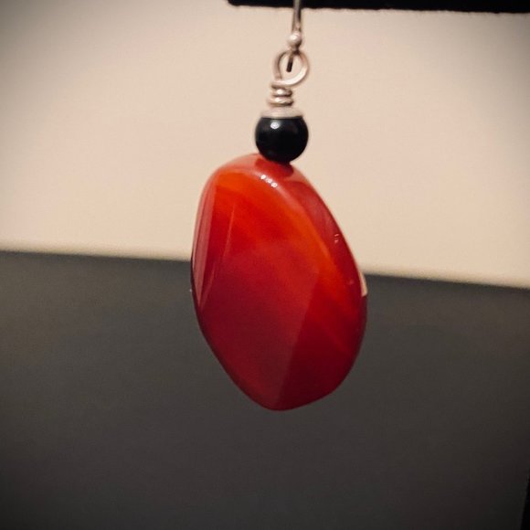 Beautiful Carnelian Dangle Earrings with Silver Posts, 1" - Picture 5 of 6